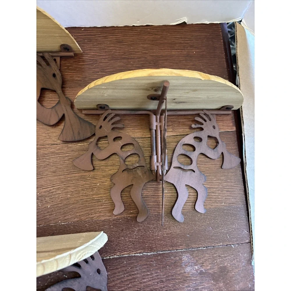 Vintage Set Of 3 Kokopelli Wood And Metal Shelf Half Moon Southwest 13